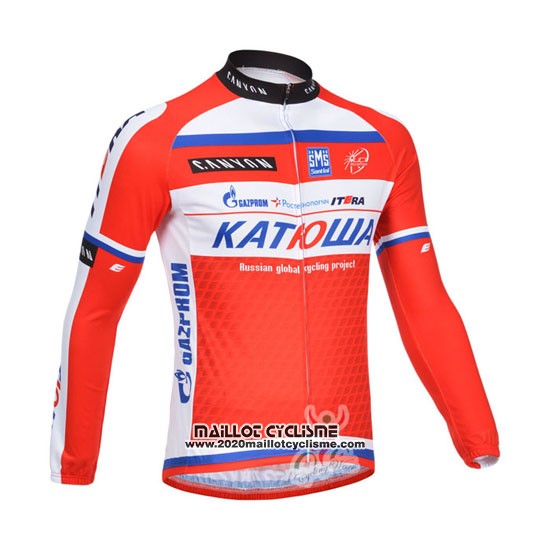 2013 Maillot Ciclismo Katusha Blanc et Rouge Manches Longues et Cuissard